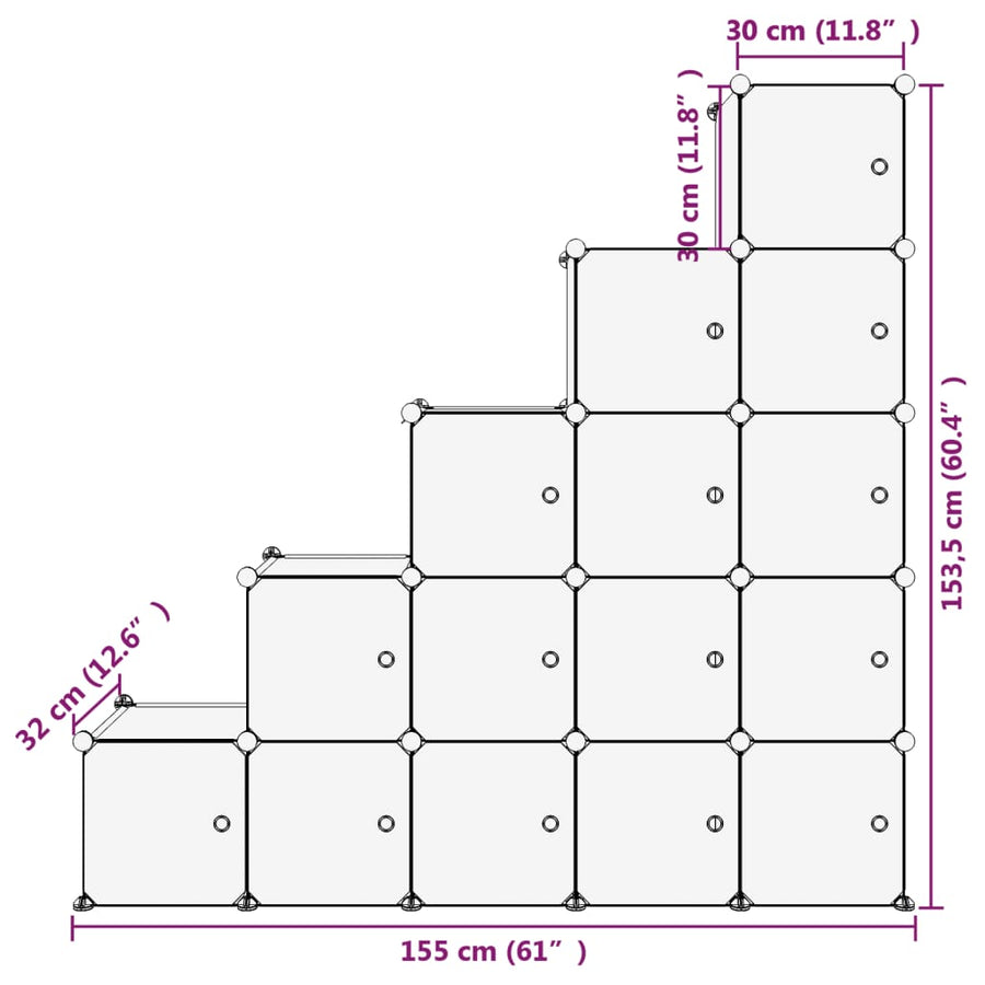 Opbergmeubel Met 5 Vakken En Deuren Polypropeen 155 x 32 x 153.5 cm Transparant en wit