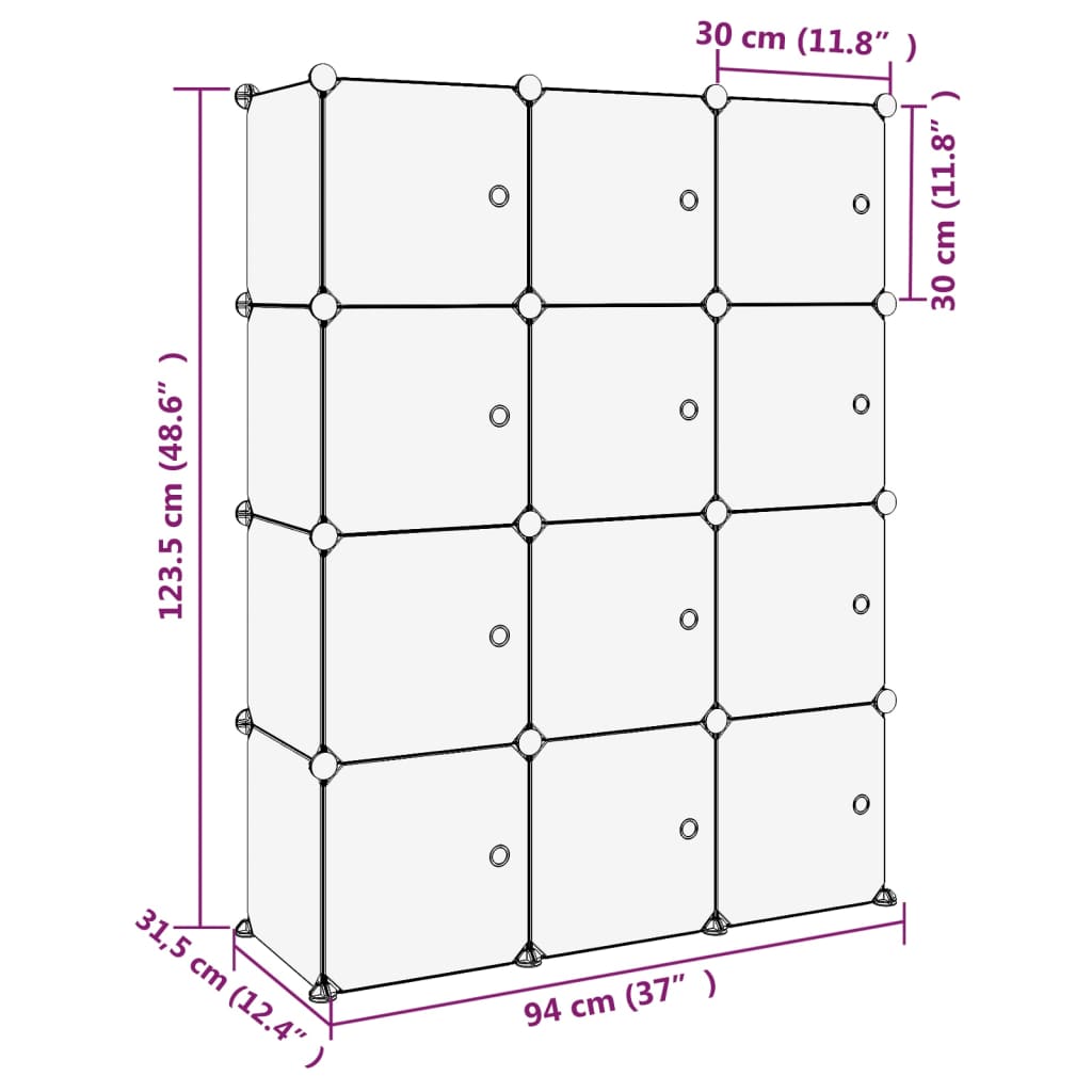 Opbergmeubel Met 2 Vakken En Deuren Polypropeen 94 x 31.5 x 123.5 cm Transparant en wit