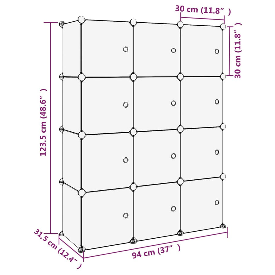 Opbergmeubel Met 2 Vakken En Deuren Polypropeen 94 x 31.5 x 123.5 cm Transparant en wit