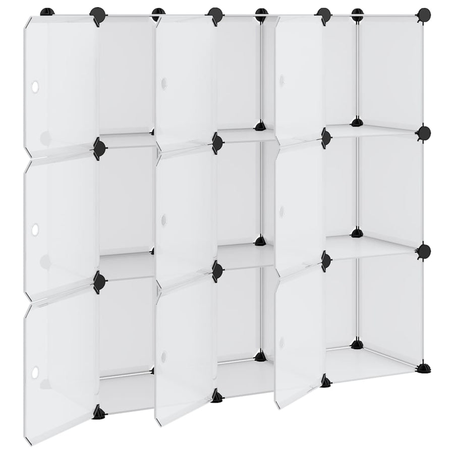 Opbergmeubel Met 9 Vakken En Deuren Polypropeen 94.5 x 31.5 x 94 cm Transparant en wit