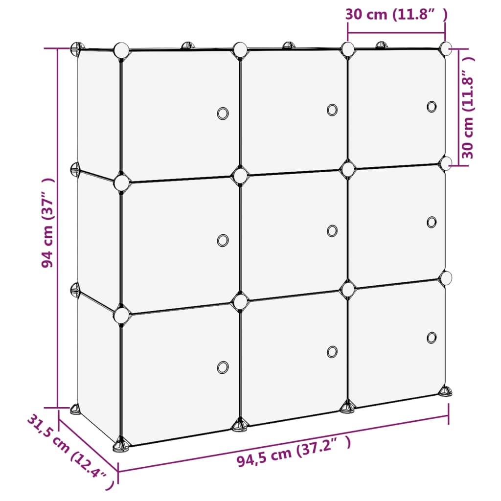 Opbergmeubel Met 9 Vakken En Deuren Polypropeen 94.5 x 31.5 x 94 cm Transparant en wit