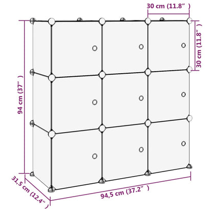 Opbergmeubel Met 9 Vakken En Deuren Polypropeen 94.5 x 31.5 x 94 cm Transparant en wit