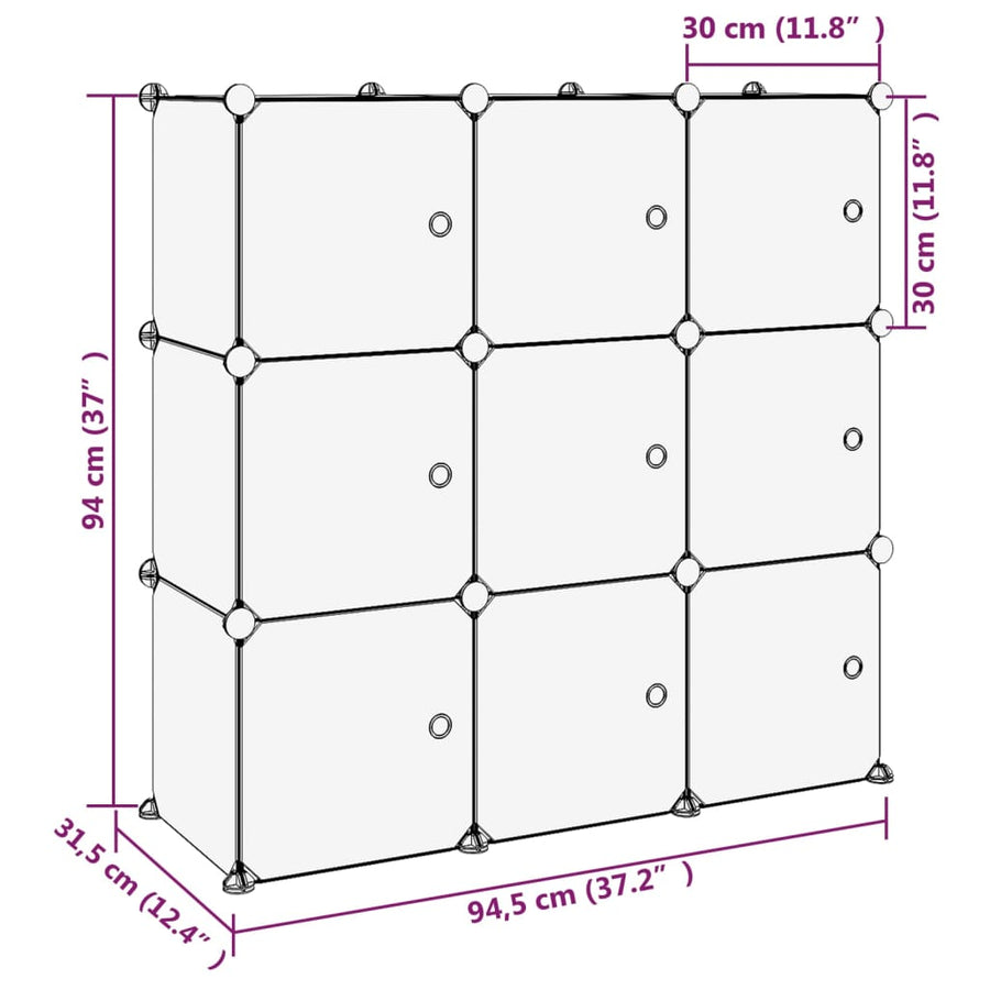 Opbergmeubel Met 9 Vakken En Deuren Polypropeen 94.5 x 31.5 x 94 cm Transparant en wit