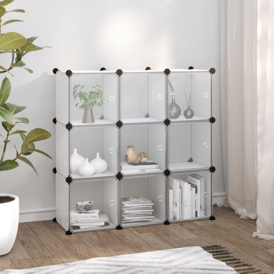 Opbergmeubel Met 9 Vakken En Deuren Polypropeen 94.5 x 31.5 x 94 cm Transparant en wit