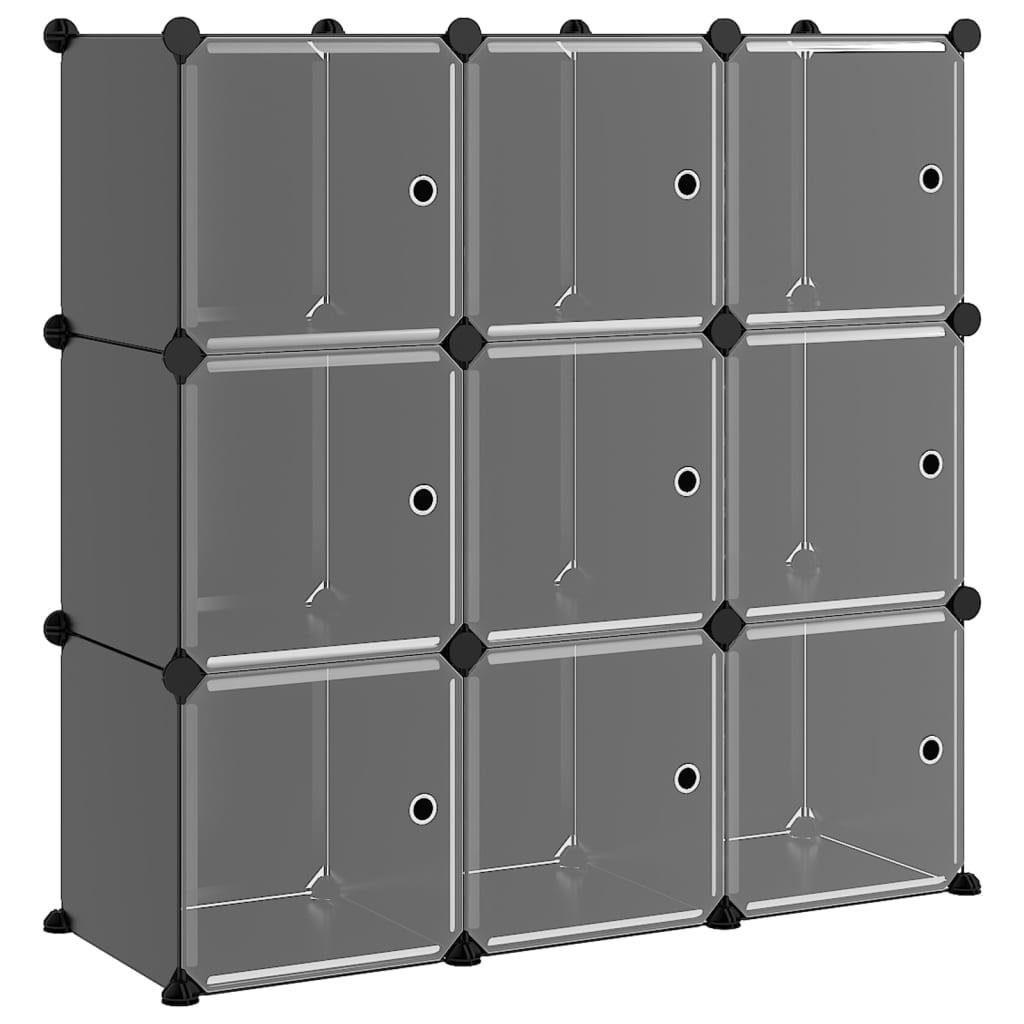 Opbergmeubel Met 9 Vakken En Deuren Polypropeen 94.5 x 31.5 x 93.5 cm Zwart en transparant