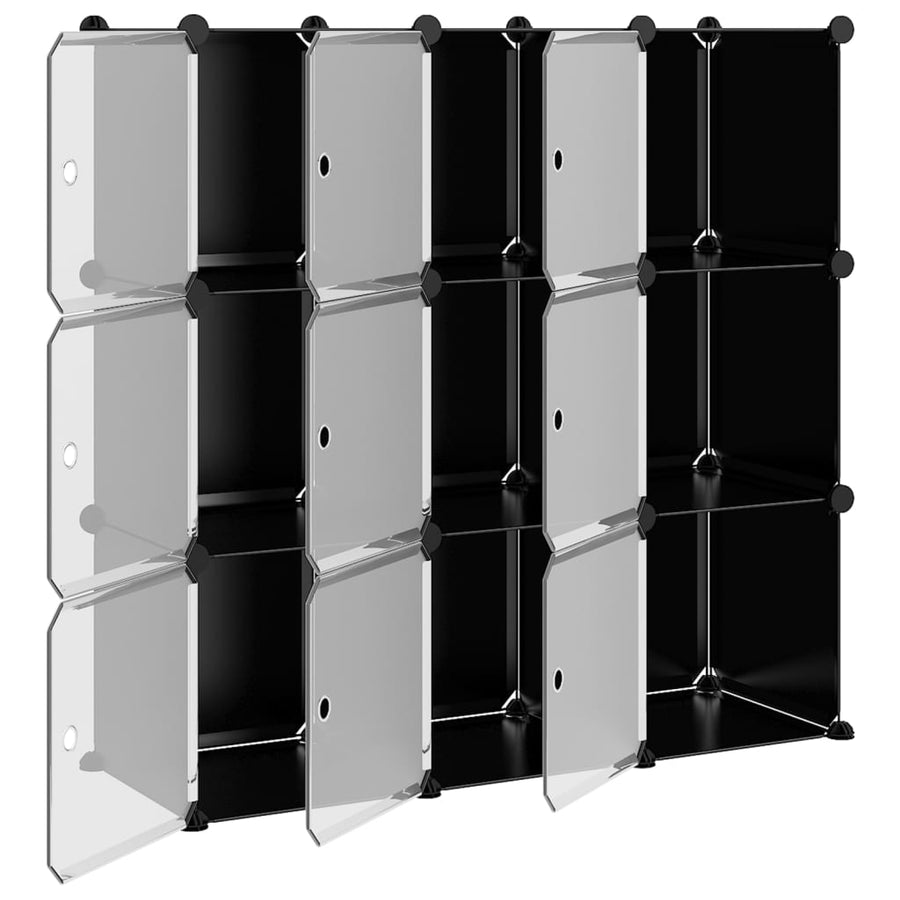 Opbergmeubel Met 9 Vakken En Deuren Polypropeen 94.5 x 31.5 x 93.5 cm Zwart en transparant