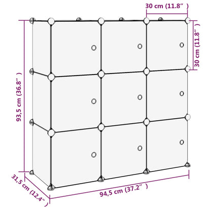 Opbergmeubel Met 9 Vakken En Deuren Polypropeen 94.5 x 31.5 x 93.5 cm Zwart en transparant