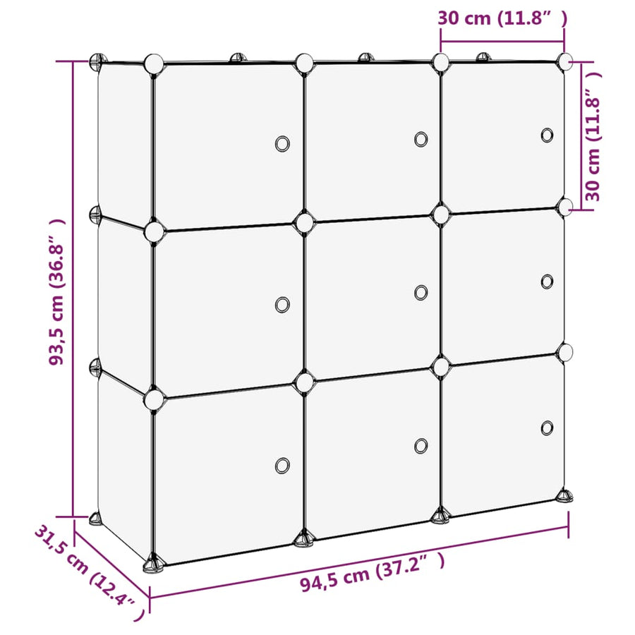 Opbergmeubel Met 9 Vakken En Deuren Polypropeen 94.5 x 31.5 x 93.5 cm Zwart en transparant