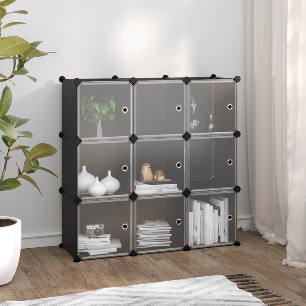 Opbergmeubel Met 9 Vakken En Deuren Polypropeen 94.5 x 31.5 x 93.5 cm Zwart en transparant