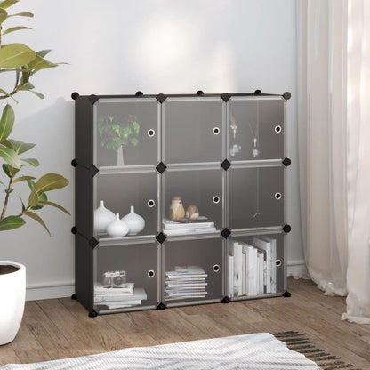Opbergmeubel Met 9 Vakken En Deuren Polypropeen 94.5 x 31.5 x 93.5 cm Zwart en transparant