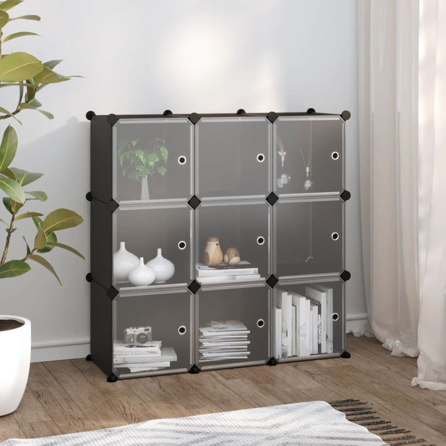 Opbergmeubel Met 9 Vakken En Deuren Polypropeen 94.5 x 31.5 x 93.5 cm Zwart en transparant