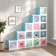 Kinderopbergmeubel 15 vakken polypropeen blauw 155x31.5x154 cm