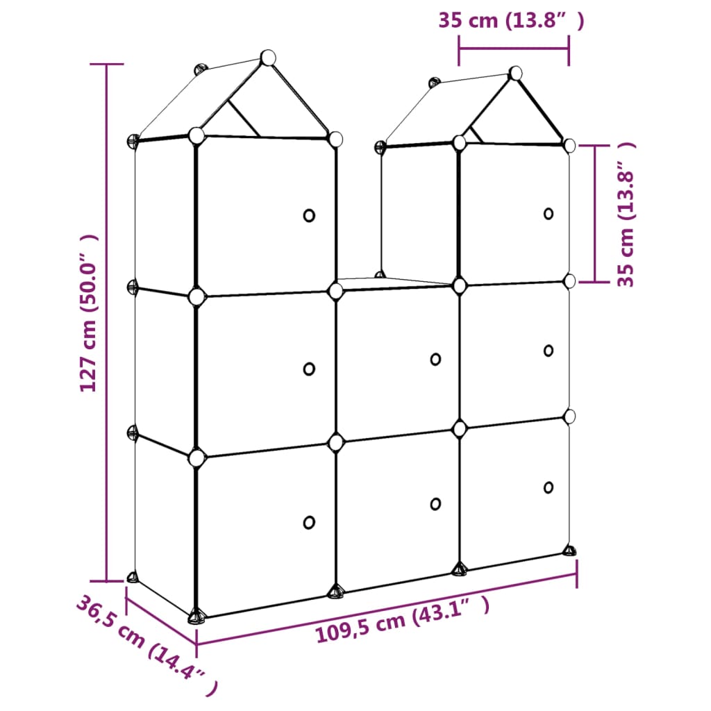 Kinderopbergmeubel Met 8 Vakken Polypropeen 109.5 x 36.5 x 127 cm Blauw