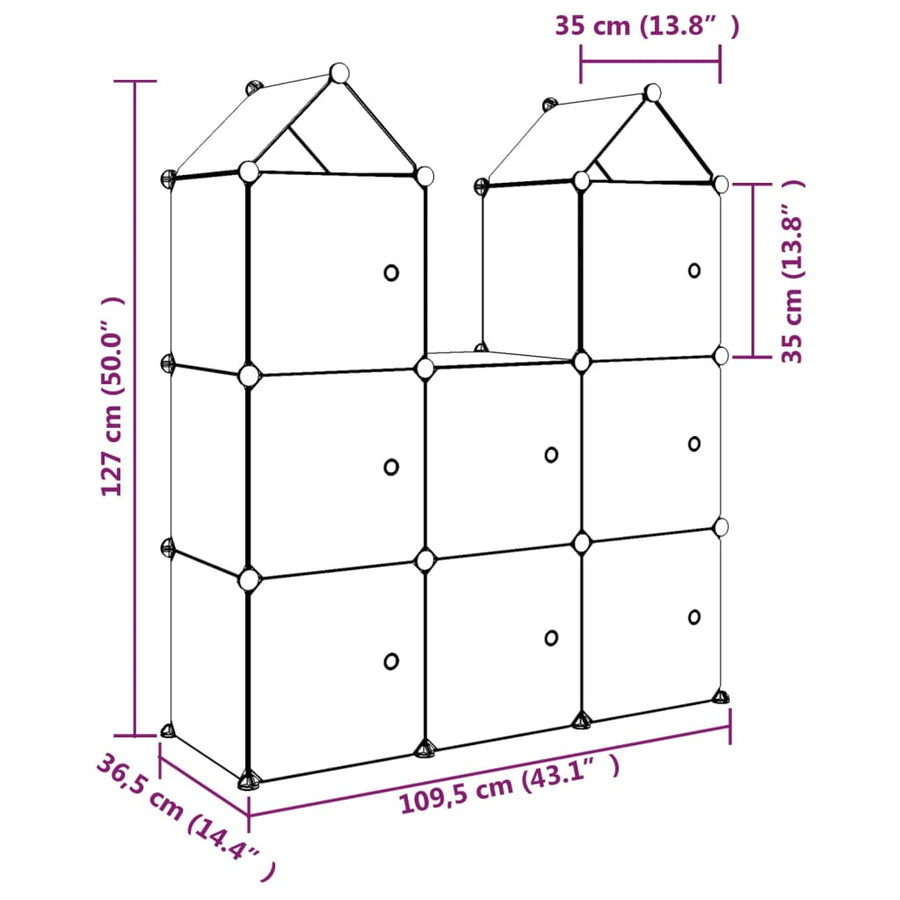 Kinderopbergmeubel Met 8 Vakken Polypropeen 109.5 x 36.5 x 127 cm Blauw