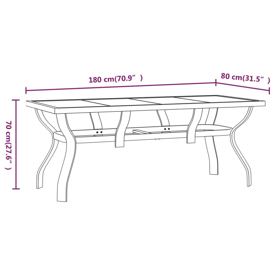 Tuintafel Staal En Glas 180 x 80 x 70 cm Zwart