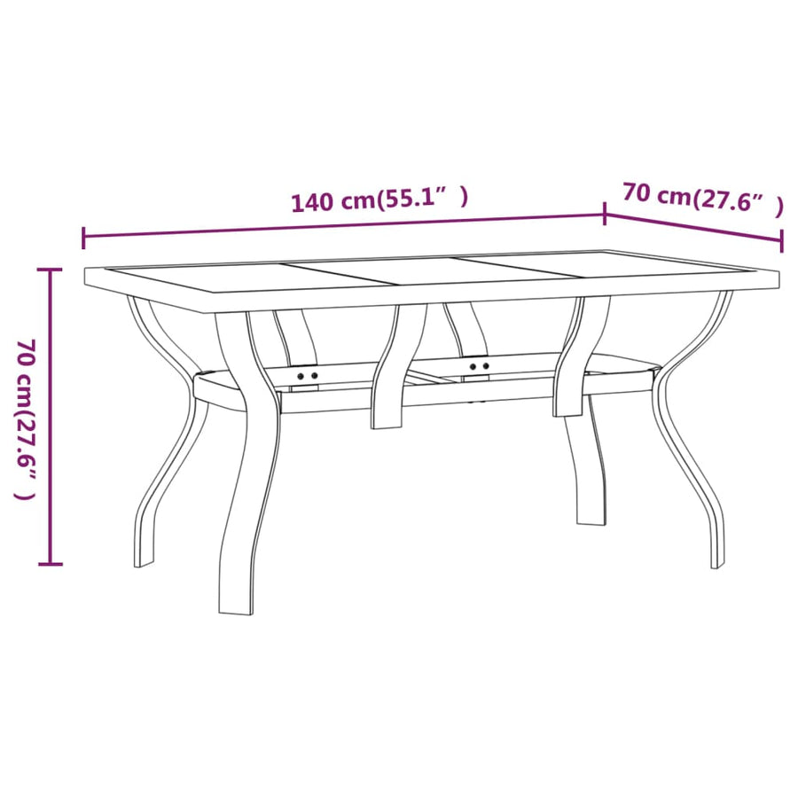 Tuintafel Staal En Glas 140 x 70 x 70 cm Bruin en zwart