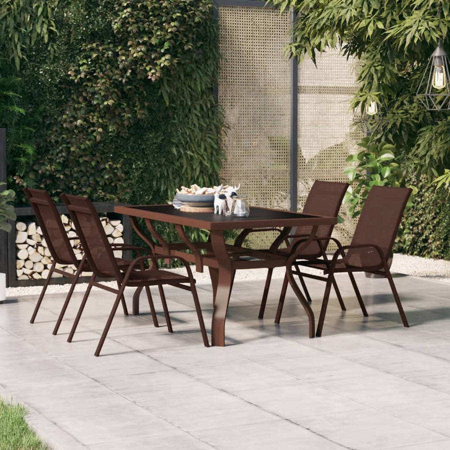 Tuintafel Staal En Glas 140 x 70 x 70 cm Bruin en zwart