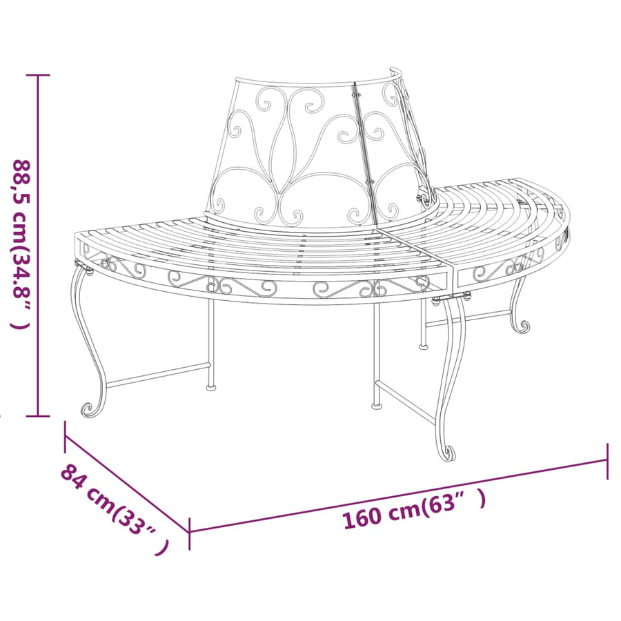 Boombanken 2 St Halfrond Ø160 Cm Staal Zwart