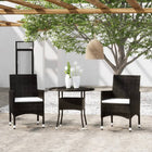 3-delige Bistroset poly rattan en gehard glas zwart