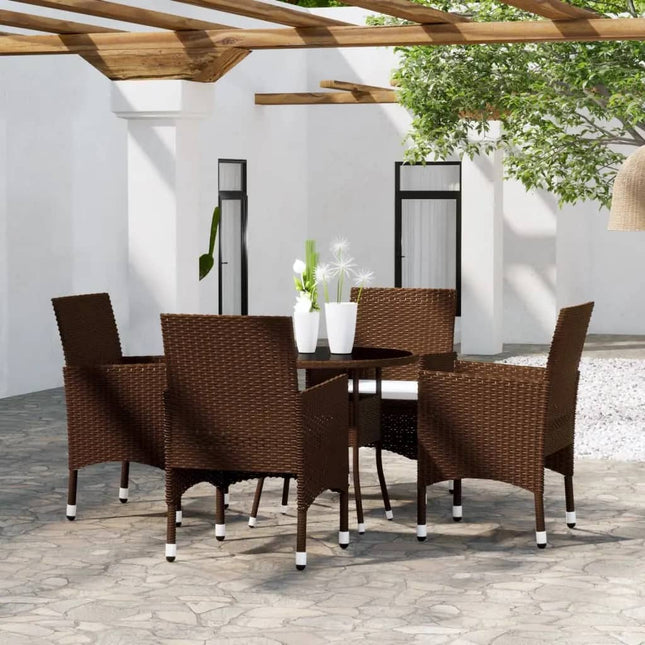 5-delige Bistroset poly rattan en gehard glas bruin