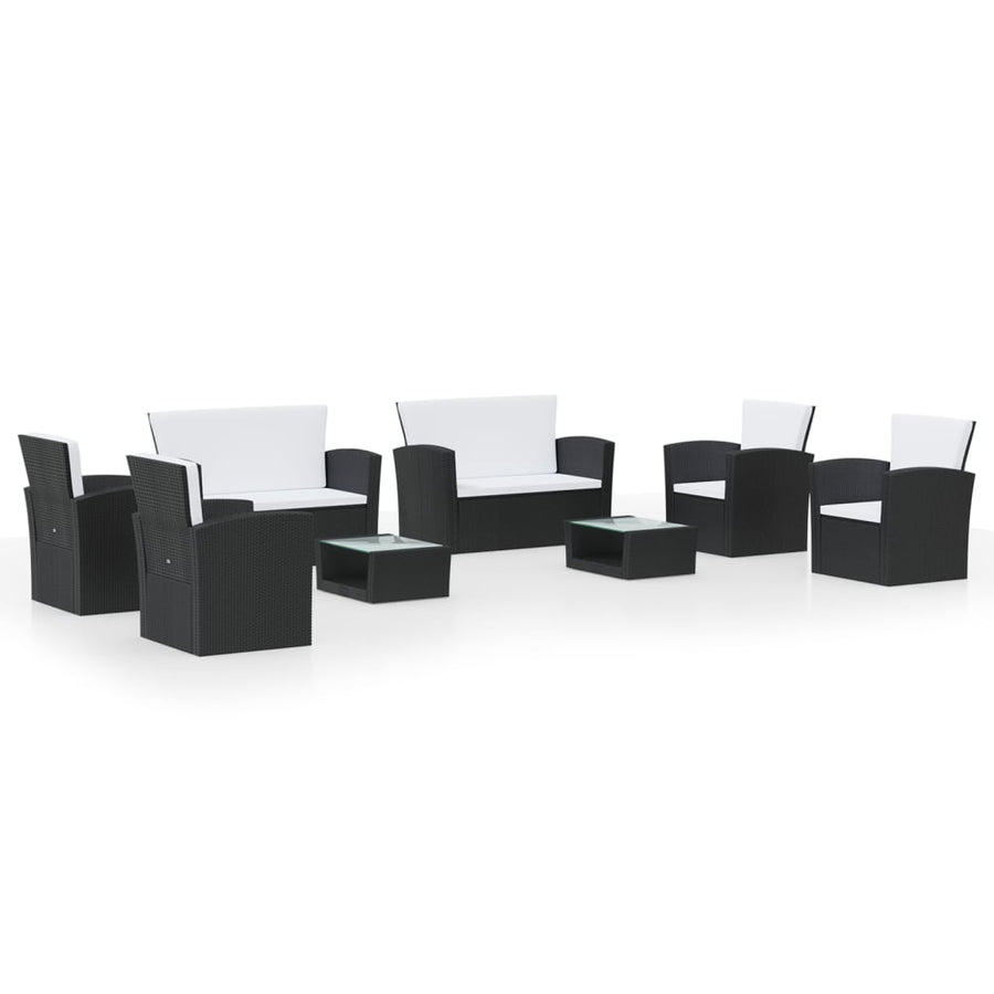 -Delige Loungeset Met Kussens Poly Rattan 8 Zwart