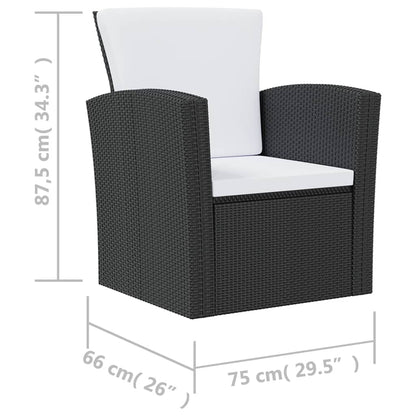 -Delige Loungeset Met Kussens Poly Rattan 8 Zwart