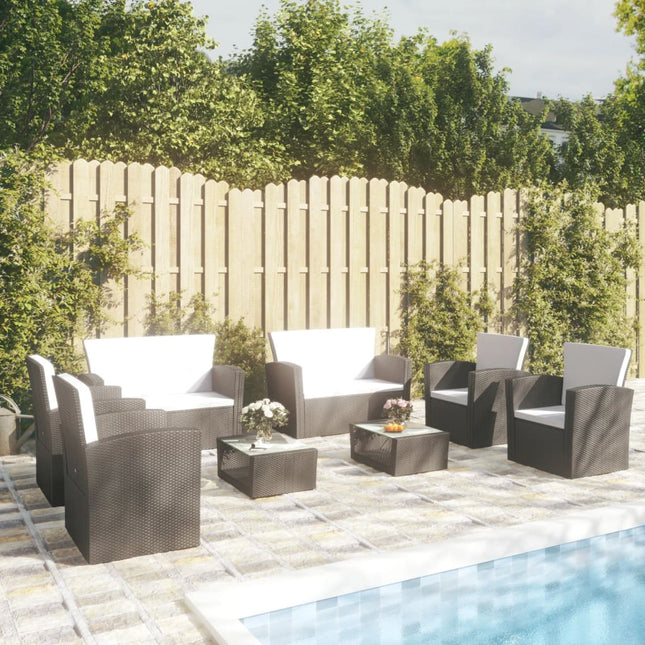 -Delige Loungeset Met Kussens Poly Rattan 8 Zwart