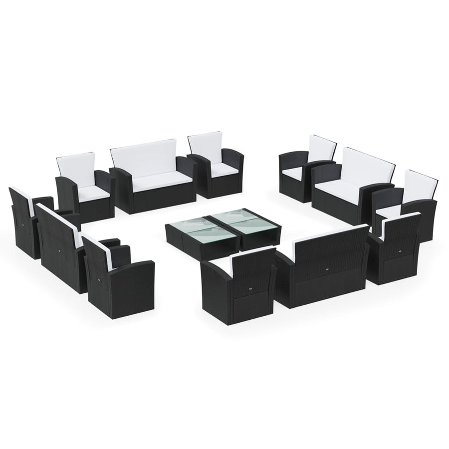 -Delige Loungeset Met Kussens Poly Rattan 16 Zwart