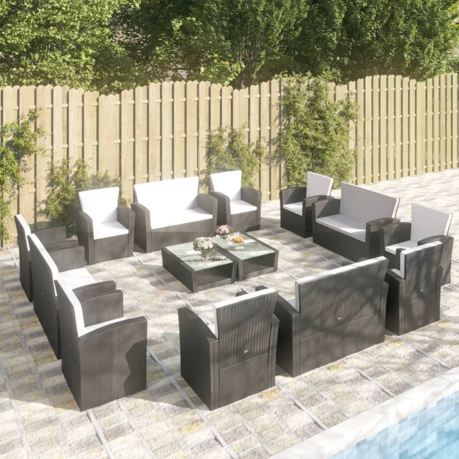 -Delige Loungeset Met Kussens Poly Rattan 16 Zwart
