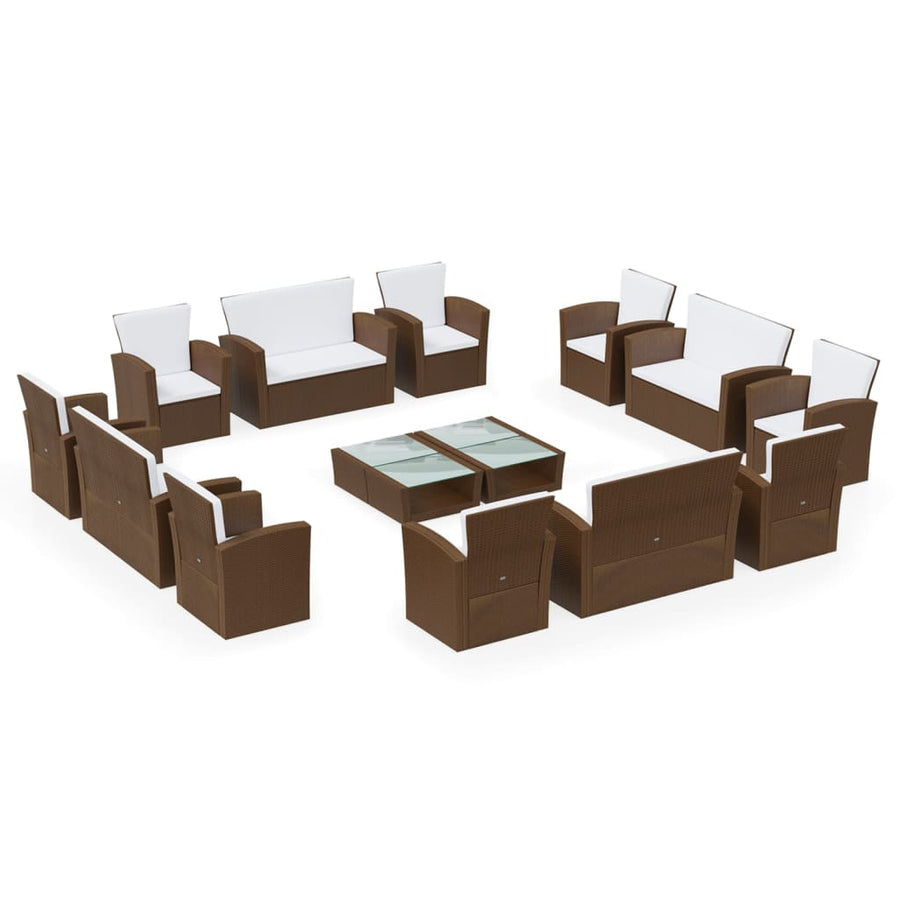 -Delige Loungeset Met Kussens Poly Rattan 16 Bruin