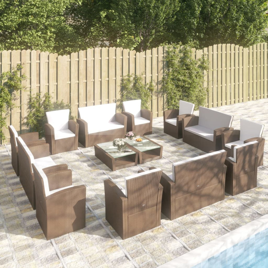 -Delige Loungeset Met Kussens Poly Rattan 16 Bruin