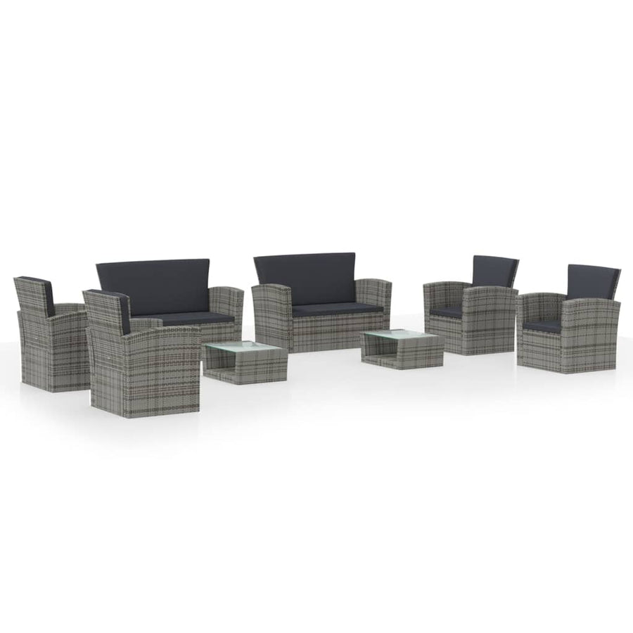 -Delige Loungeset Met Kussens Poly Rattan 8 Grijs