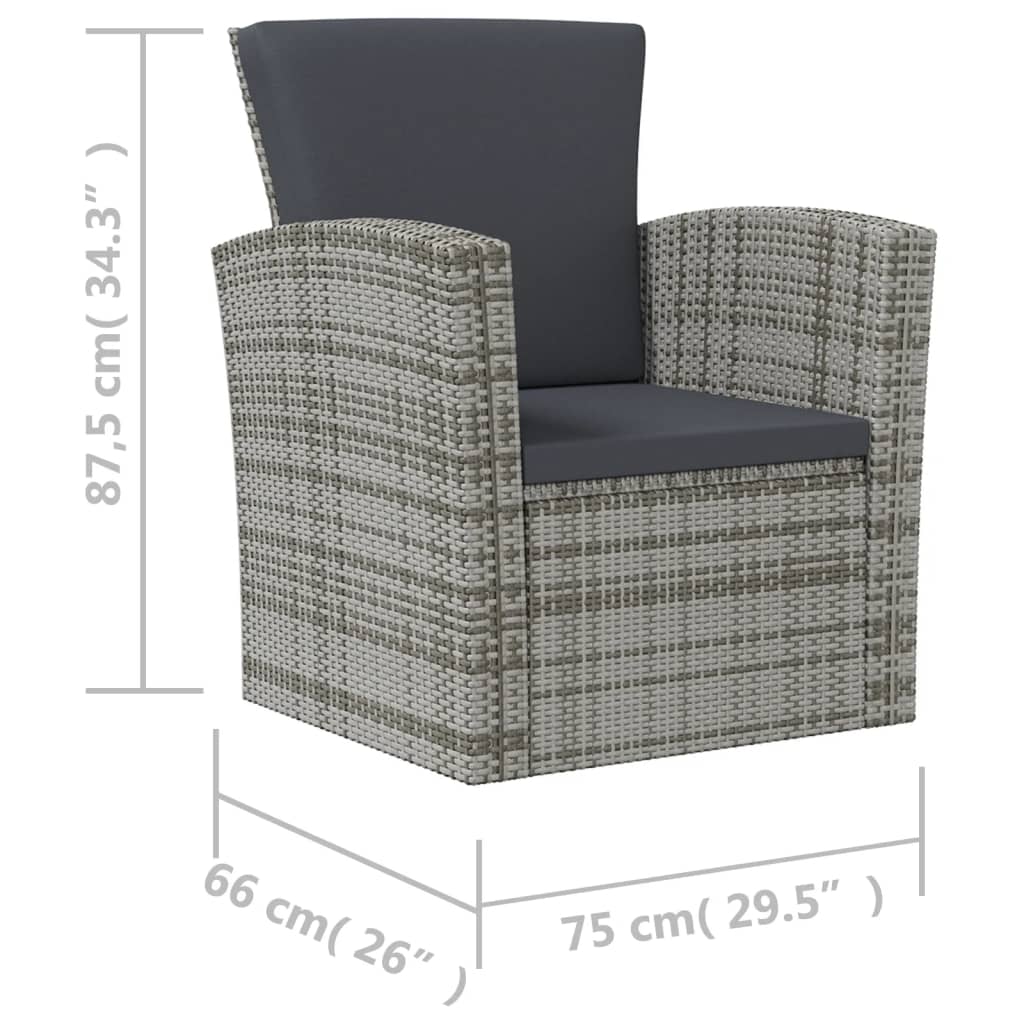 -Delige Loungeset Met Kussens Poly Rattan 8 Grijs