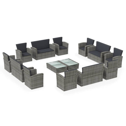 -Delige Loungeset Met Kussens Poly Rattan 16 Grijs