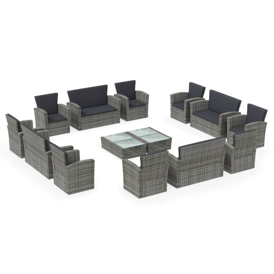 -Delige Loungeset Met Kussens Poly Rattan 16 Grijs