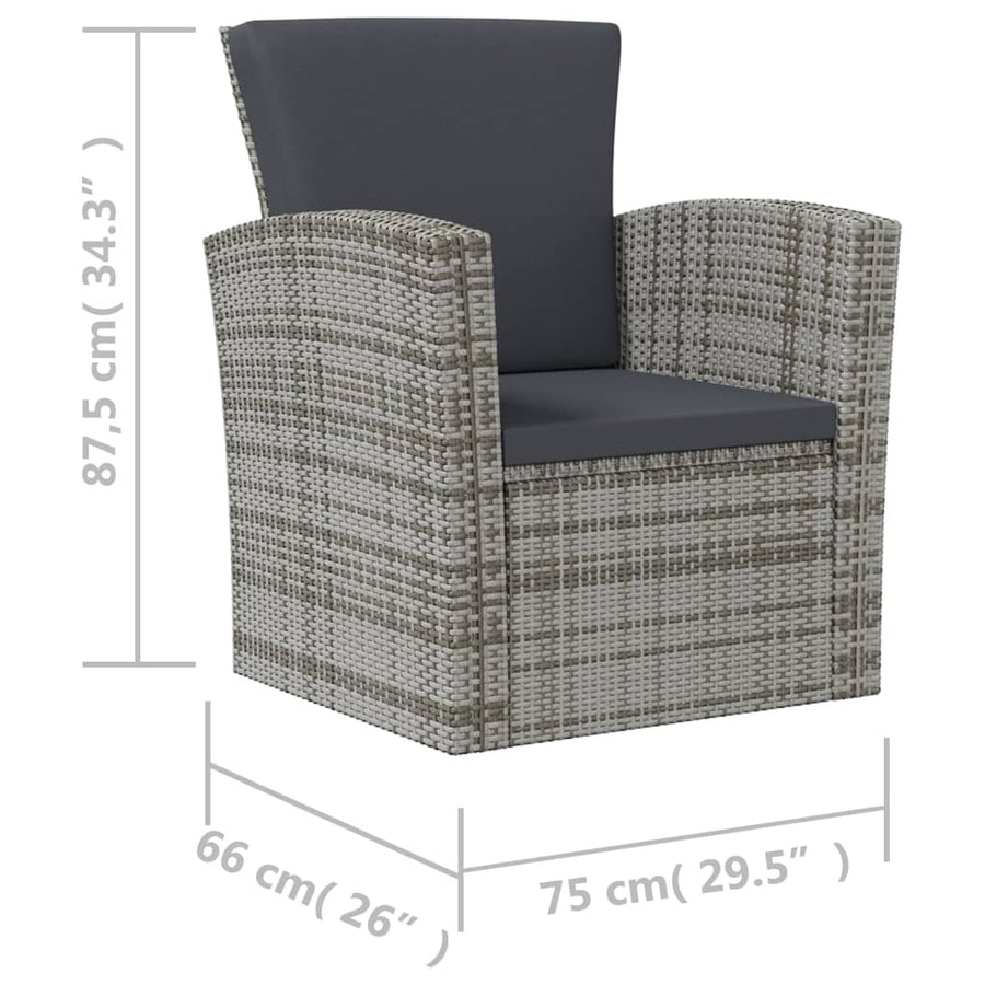 -Delige Loungeset Met Kussens Poly Rattan 16 Grijs