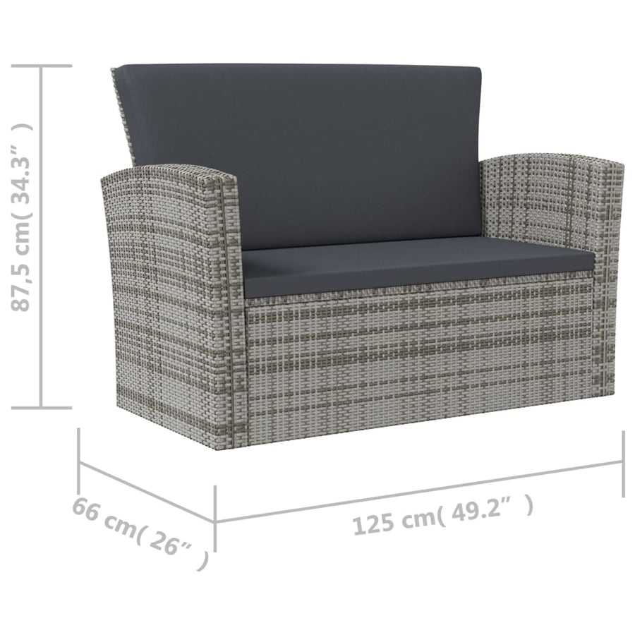 -Delige Loungeset Met Kussens Poly Rattan 16 Grijs