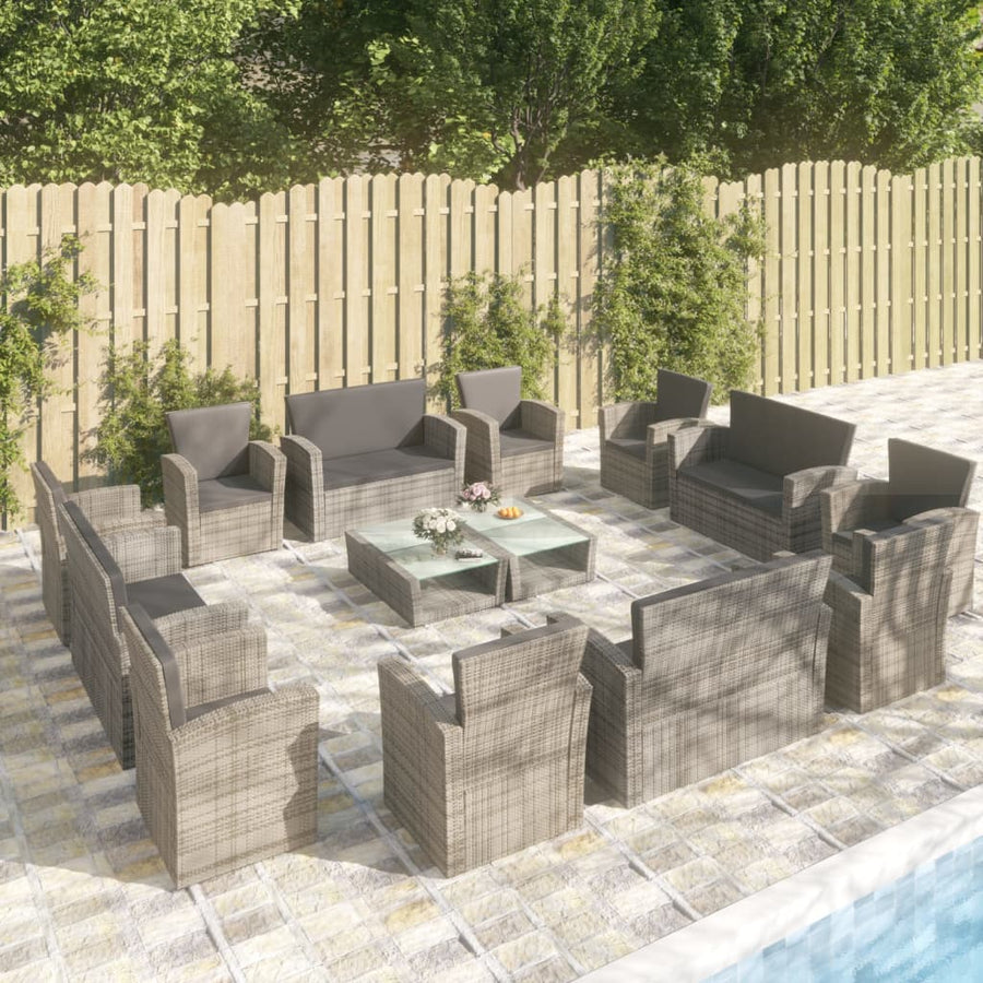 -Delige Loungeset Met Kussens Poly Rattan 16 Grijs