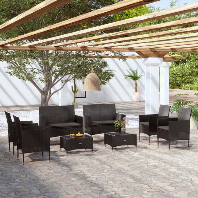 -Delige Loungeset Met Kussens Poly Rattan 8 Zwart