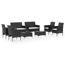 8-Delige Loungeset Met Kussens Poly Rattan Zwart Zwart en wit