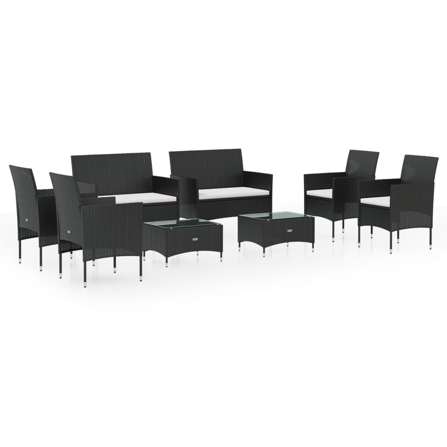 8-Delige Loungeset Met Kussens Poly Rattan Zwart Zwart en wit