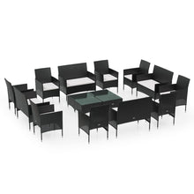 16-Delige Loungeset Met Kussens Poly Rattan Zwart Zwart en wit