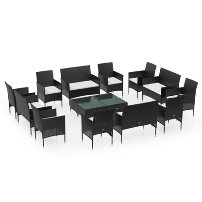 16-Delige Loungeset Met Kussens Poly Rattan Zwart Zwart en wit