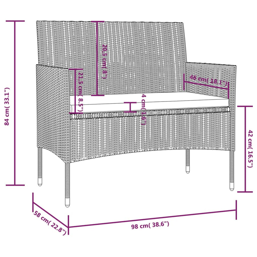 16-Delige Loungeset Met Kussens Poly Rattan Zwart Zwart en wit