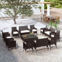 16-Delige Loungeset Met Kussens Poly Rattan Zwart Zwart en wit