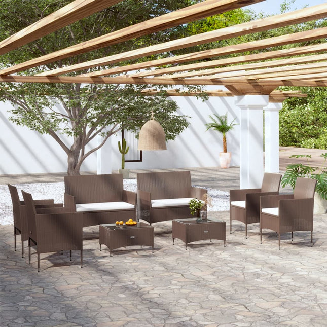 -Delige Loungeset Met Kussens Poly Rattan 8 Bruin