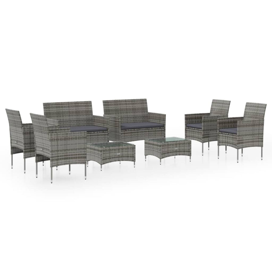 -Delige Loungeset Met Kussens Poly Rattan 8 Grijs