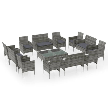 -Delige Loungeset Met Kussens Poly Rattan 16 Grijs