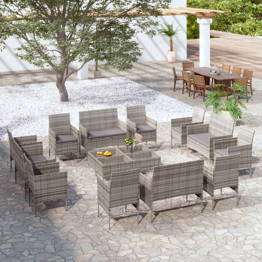 -Delige Loungeset Met Kussens Poly Rattan 16 Grijs