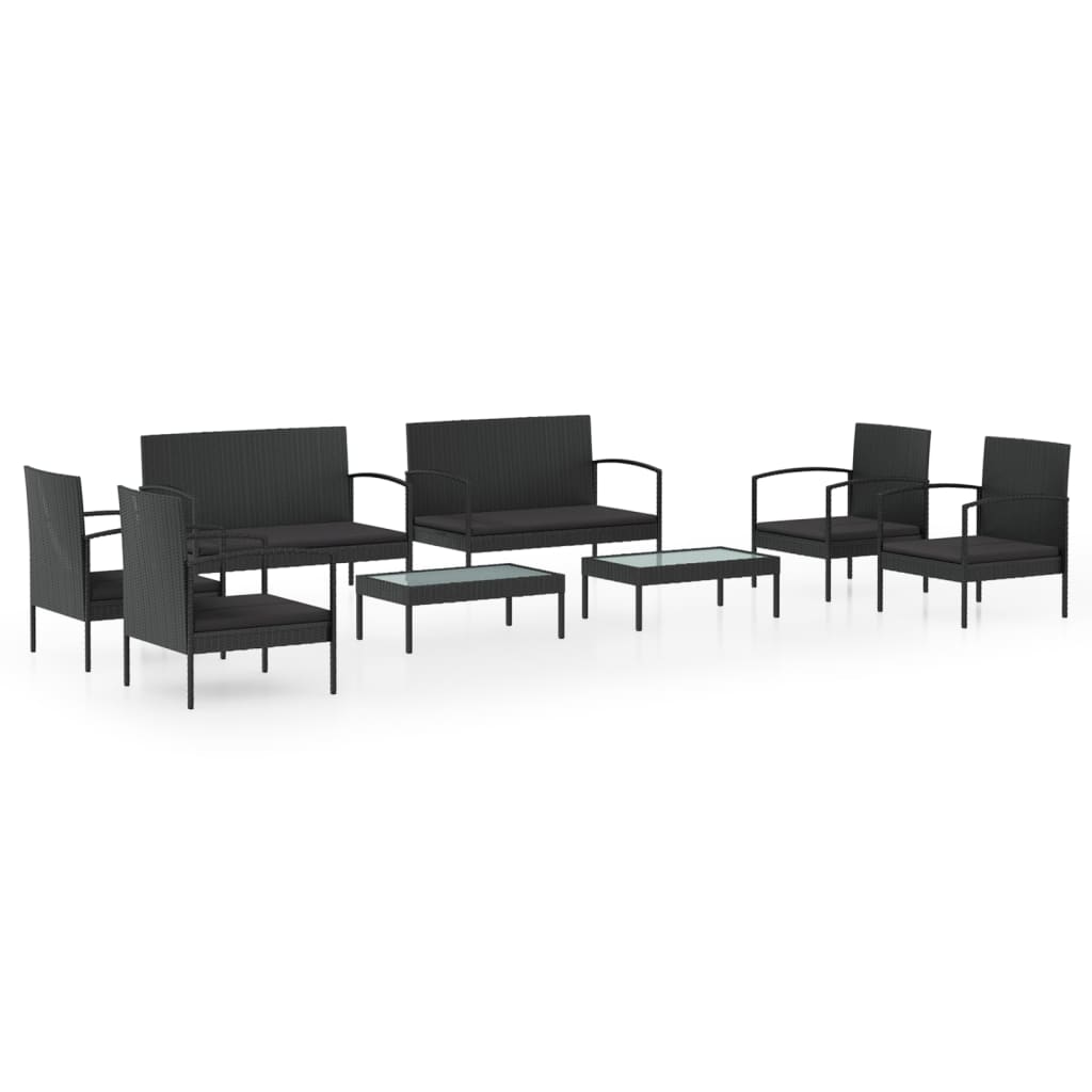 Loungeset Met Kussens Poly Rattan 8 Zwart